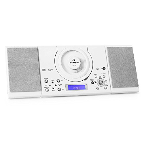 auna MC-120 Stereoanlage Design Microanlage mit CD-Player (MP3-fähig, Radio-Tuner, Wandmontage, Wecker) weiß