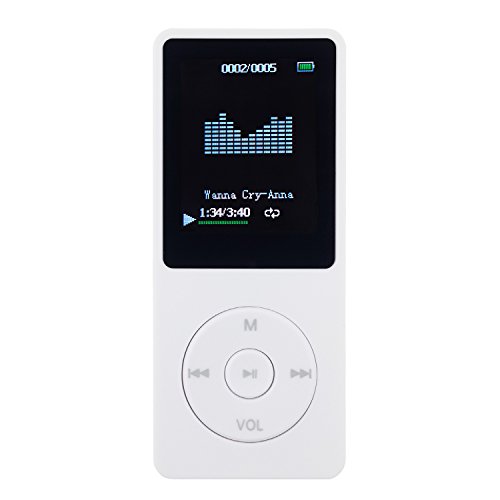 Mini-MP3-Player, WeGood MP3-Musik-Player mit FM Radio Funktion 75 Stunden 16 GB USB-LCD-Bildschirm Video-Player Unterstützung für Photo Viewer, E-Book Reader, Voice Recorder, FM Radio und Video-Film (Unterstützt bis zu 64 GB Micro SD) (16 GB, Weiß)