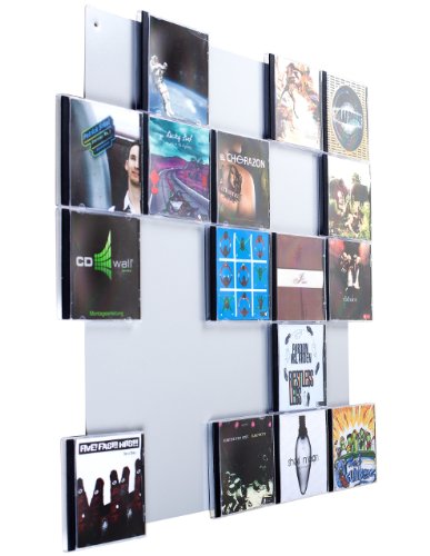 Farbige Design CD-Wand / CD Wandregal / CD Wandhalter / CD Halter - CD-Wall Square 5x5 Farbe: weißaluminium für 25CDs zur sichtbaren Präsentation Ihrer Lieblings Cover an der Wand
