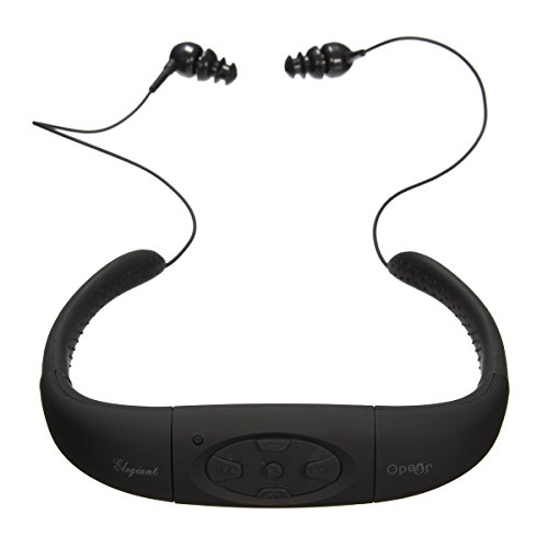 Schwimmen MP3 Headset, ELEGIANT IPX8 3M Unterwasser Wasserdicht 4GB MP3 Player schwimmen MP3 Player Headset Nackenbügel Halsbügel wiederaufladbar Kopfhörer Ohrhörer Zubehörpaket Kopfhörer USB 2.0 Flash Drive Sport Headphone mit FM Mode Funktion für Sport Outdoor Radfahren (Ohne Bluetooth Funktion) (Halsbügelgröße: 12.2cm x 10.5 cm. Kabel Länge: ca. 16cm)