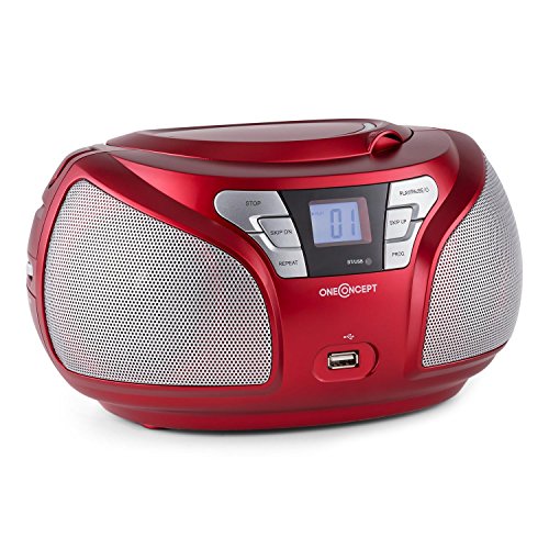 oneConcept Groovie RD Ghettoblaster Boombox (Bluetooth, CD-Player, UKW, AUX, MP3) rot