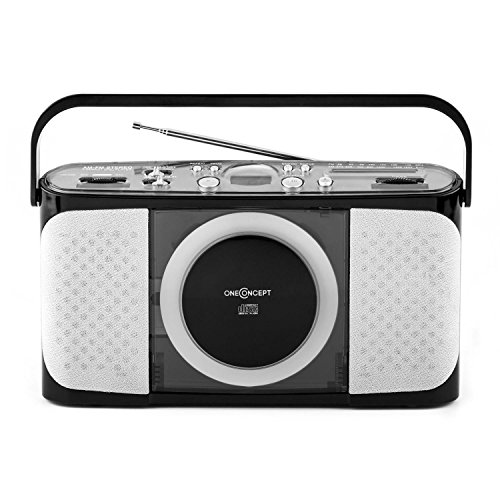 oneConcept Boomtown-Beach Tragbarer CD-Player MP3-CD-Radio mit USB-Slot (MP3-CD-Spieler, UKW-MV-Radio-Tuner, vollmobil mit Tragegriff, Netz-oder Batterie-Betrieb) schwarz