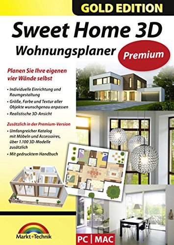 Sweet Home 3D Wohnungsplaner - Premium Edition mit zusätzlichen 1.100 3D Modelle und gedrucktem Handbuch, ideal für die Architektur, Haus und Wohnplaner - für Windows 10-8-7-Vista-XP & MAC