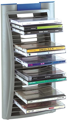 BECO CD-Ständer für 24 CDs auch als CD-Flip einsetzbar Wandmontage möglich, Farbe: Grau/blau, Maße: 18.0 x 13.0 x 38.5 cm