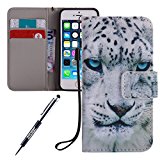 iPhone SE Ledertasche,iPhone 5 5S Handyhülle,JAWSEU Leder Wallet Strap Brieftasche Handycover,Cool Weiß Leopard Muster Weich Tpu innere Lanyard Folio Hüllen Schutzhülle Schutz Cases Etui Lederhülle Handytasche mit [Ständerfunktion] und [Kartenfächer] für iPhone SE/5S/5+1xSchwarz Glitzer Bling Eingabestift-Weiß Leopard