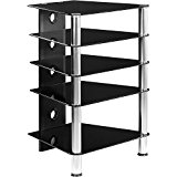 STILISTA® HIFI Rack, 5 Ebenen, Schwarzglas-Optik, 8 mm Sicherheitsglas, Aluminium Tubes, 158,5 x 46 x 50,5 cm