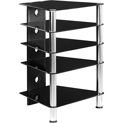 STILISTA® HIFI Rack, 5 Ebenen, Schwarzglas-Optik, 8 mm Sicherheitsglas, Aluminium Tubes, 158,5 x 46 x 50,5 cm