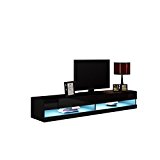 TV Lowboard Vigo New, TV Tische, TV Schrank, Fernsehschrank, Hängeschrank, Hochglanz (mit weißer LED Beleuchtung, Schwarz / Schwarz Hochglanz)