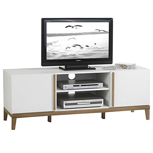 TV Rack Lowboard Hifi Möbel Fernsehtisch Beistelltisch Wohnzimmertisch RIGA, 2 Fächer, 2 Türen, weiß